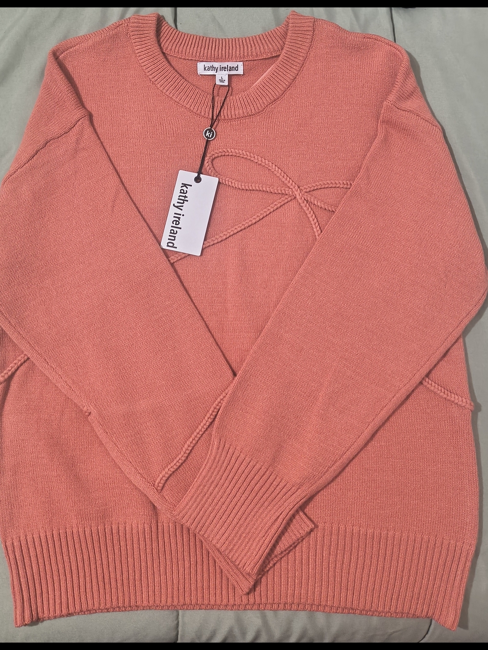 kathy ireland "Coral" Bow-Accent Crewneck Sweater